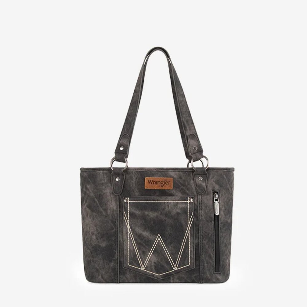 Wrangler Gray Faux-Leather Tote with Front Pocket